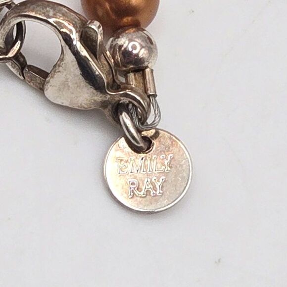 Emily Ray Bronze Tone Glass Faux Pearls Modern Square Crystal Pendant 925 Silver - Picture 6 of 6